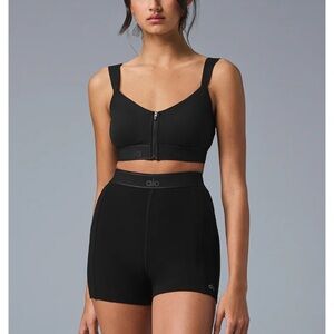 Alo Yoga Black Zip-Up Showcase Bra and Shorts Set